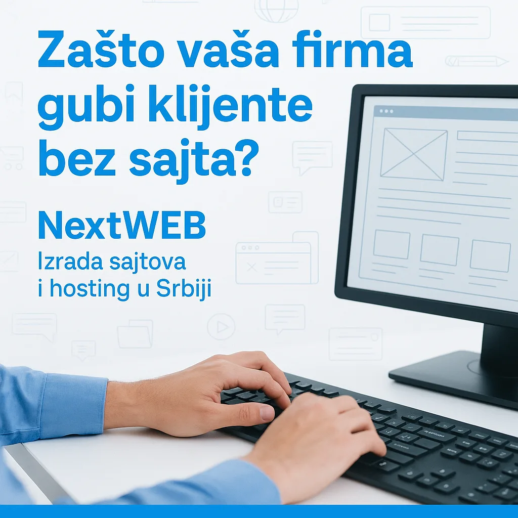 Promotivna grafika kompanije NextWEB sa sloganom Profesionalna izrada sajtova i hosting – Po meri vašeg biznisa