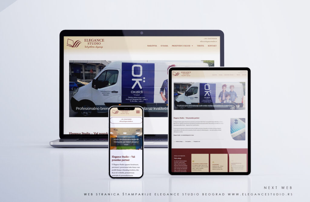 Početna stranica sajta Elegance Studio – dizajn i štampa reklama i brendiranje vozila